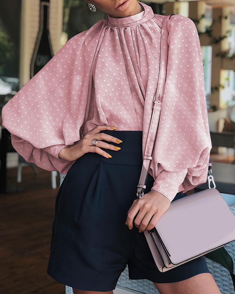 

Lantern Sleeve Swiss Dot Blouse, Pink