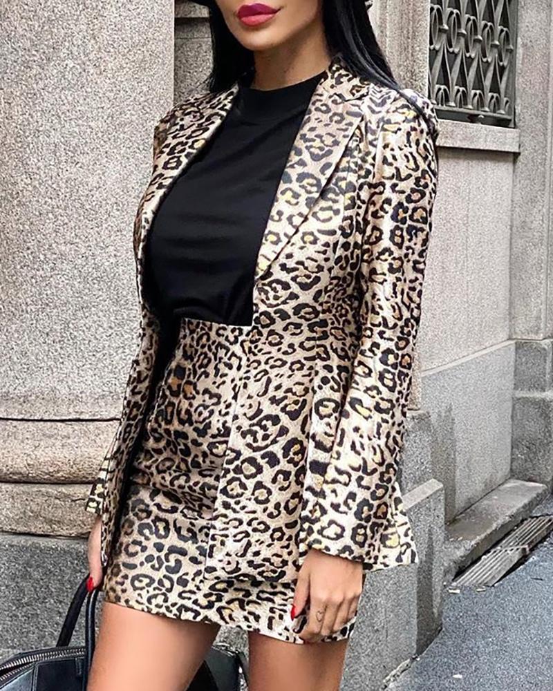 

Leopard Print Blazer Top & Bodycon Skirt Sets