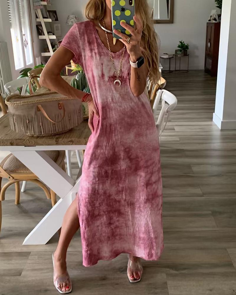 

Side Slit Tie Dye Print Maxi Dress