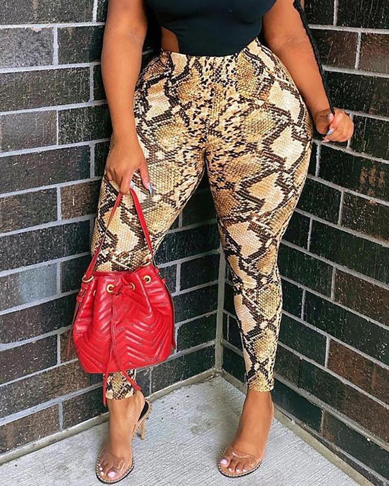 

Snakeskin Print High Waist Skinny Pants