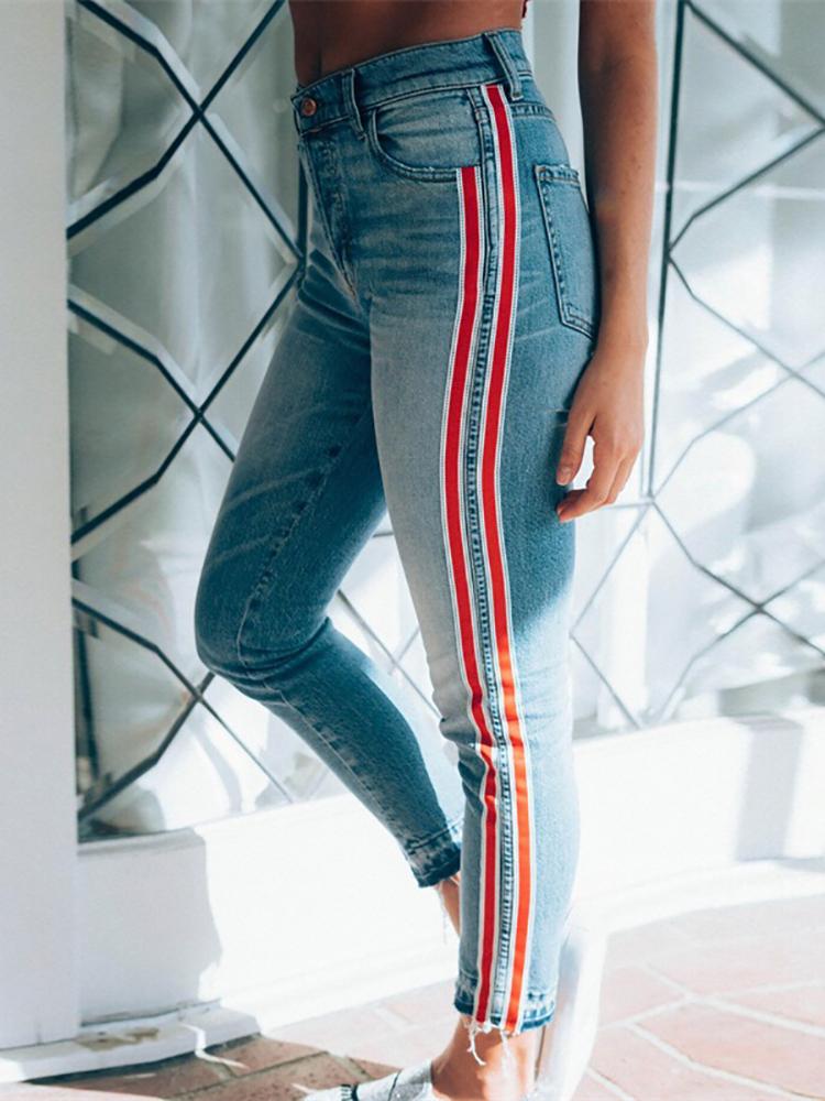 

Side Stripes Tape Side Pocket Pencil Jeans, Blue