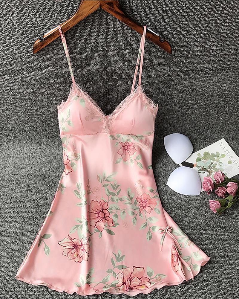 

Floral Print Spaghetti Strap Cami Dress, Pink