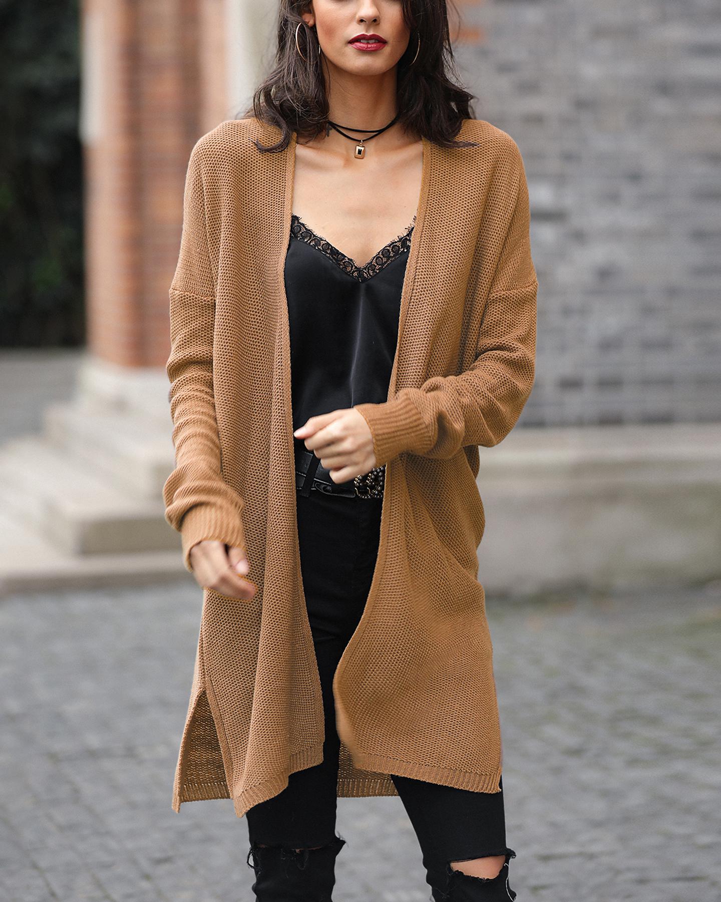 

Long Sleeve Criss-Cross Knit Cardigan, Khaki