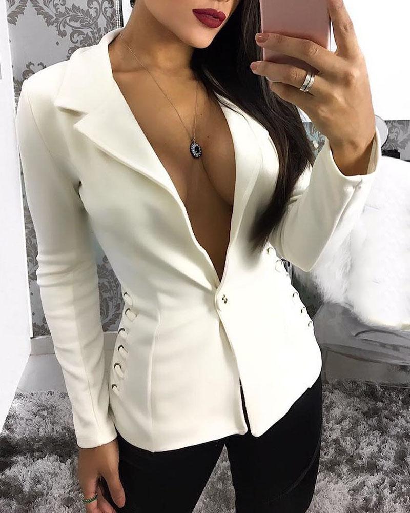 

Lace Up Side Blazer Coat, White