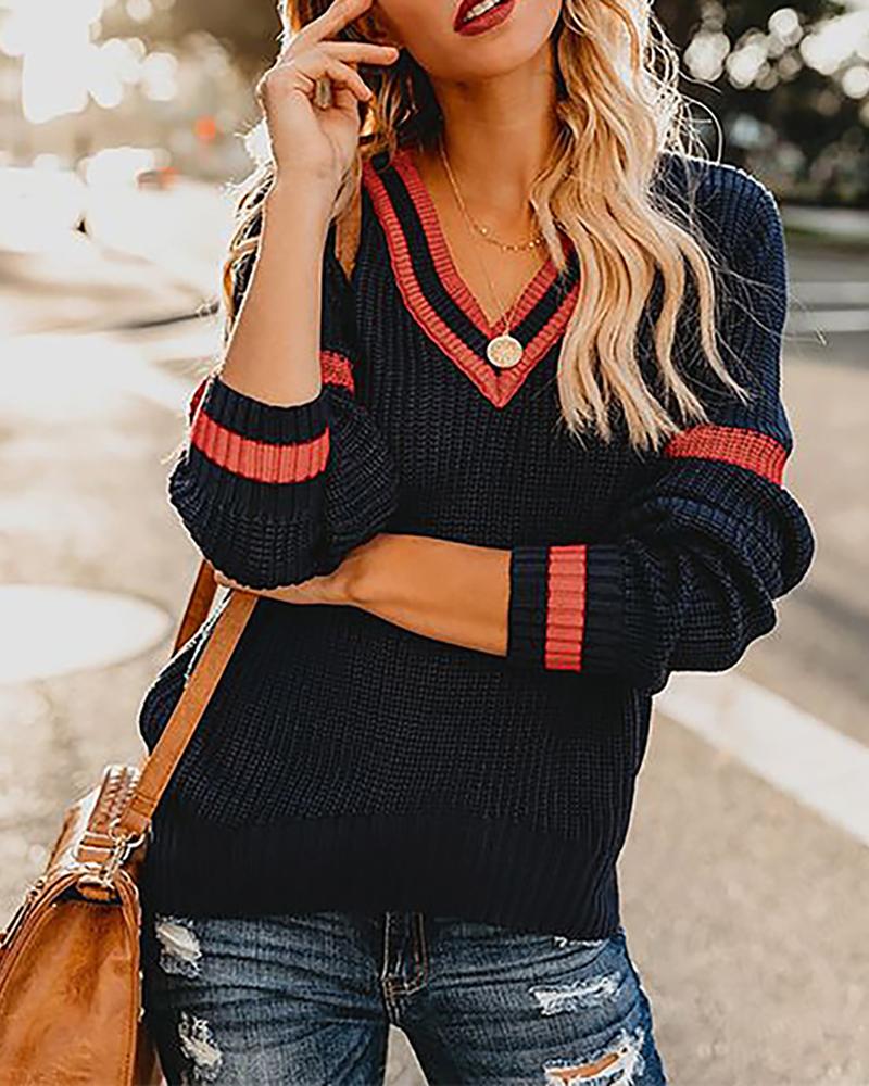 

Striped Colorblock Long Sleeve Sweater, Black