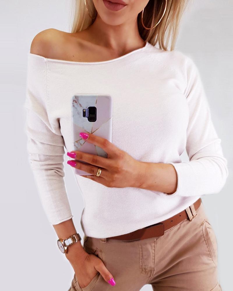 

Solid Long Sleeve Casual Top, White