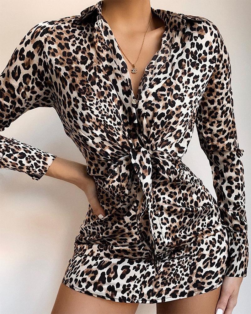 

Leopard Print Tie Waist Mini Dress