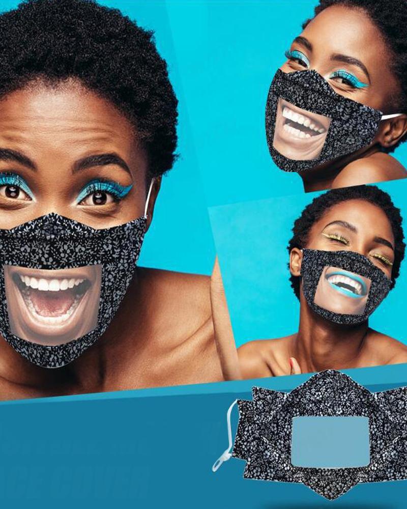 

Floral Print Mouth Clear Window Visible Face Mask, Black