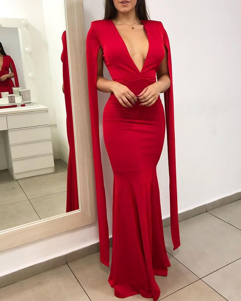 

Plunge Fishtail Hem Bodycon Evening Dress, Red