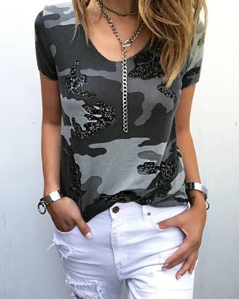 

Camouflage Print Short Sleeve T-Shirt