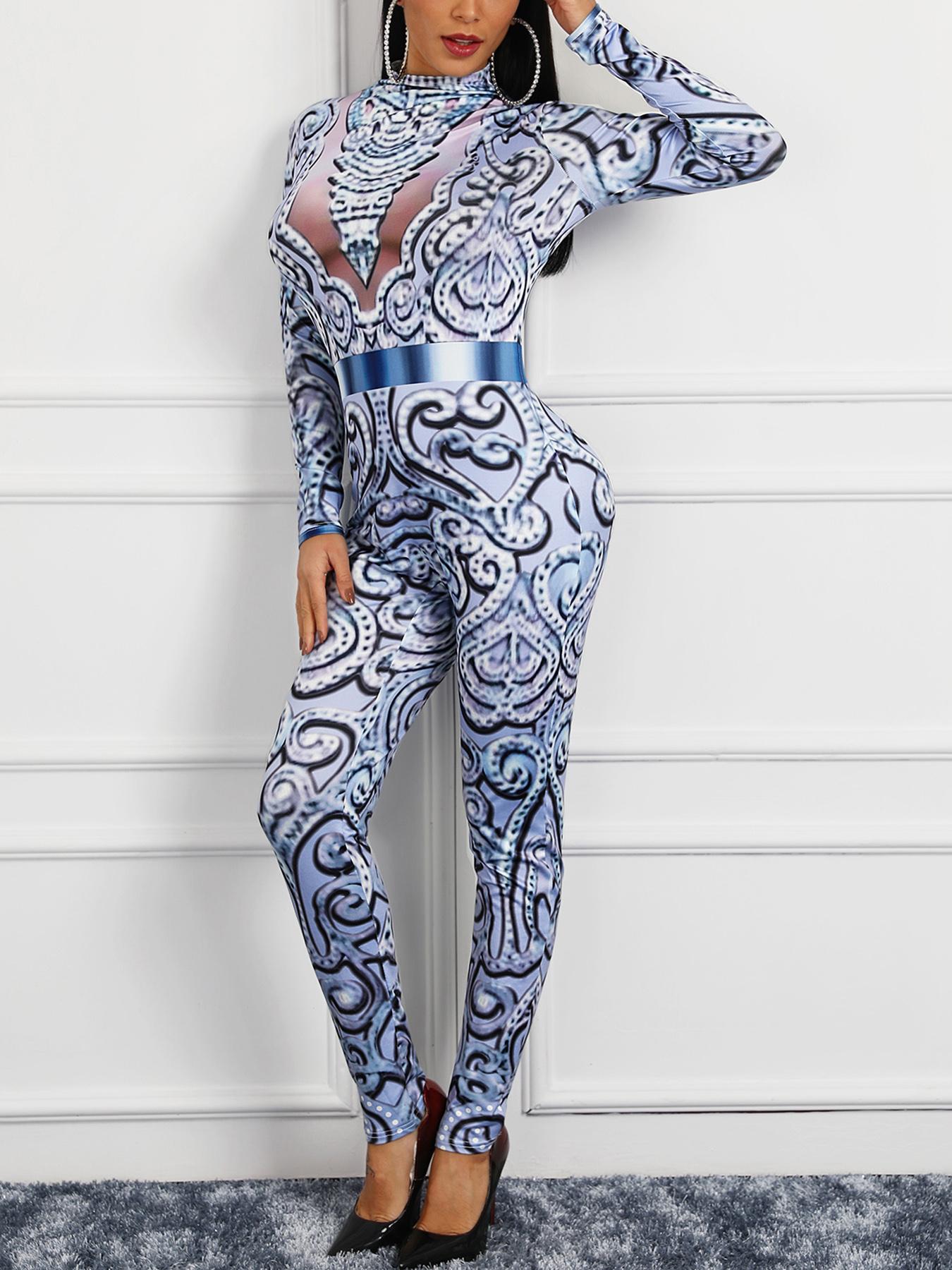 

Baroque Print Long Sleeve Jumpsuit