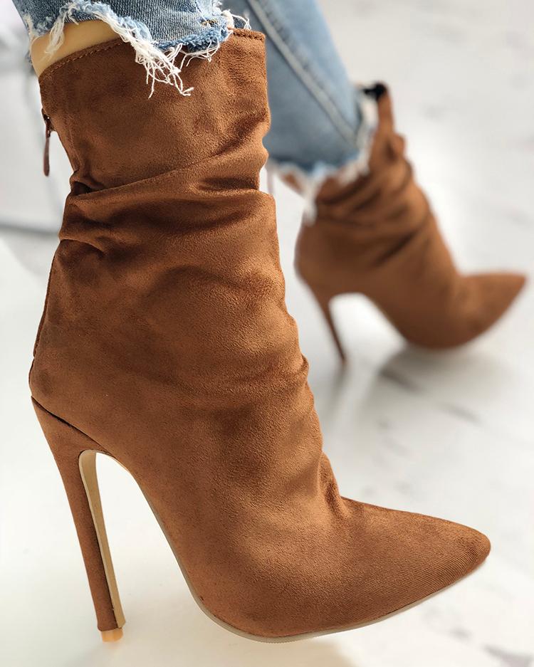 

Suede Thin Heeled Boots, Khaki