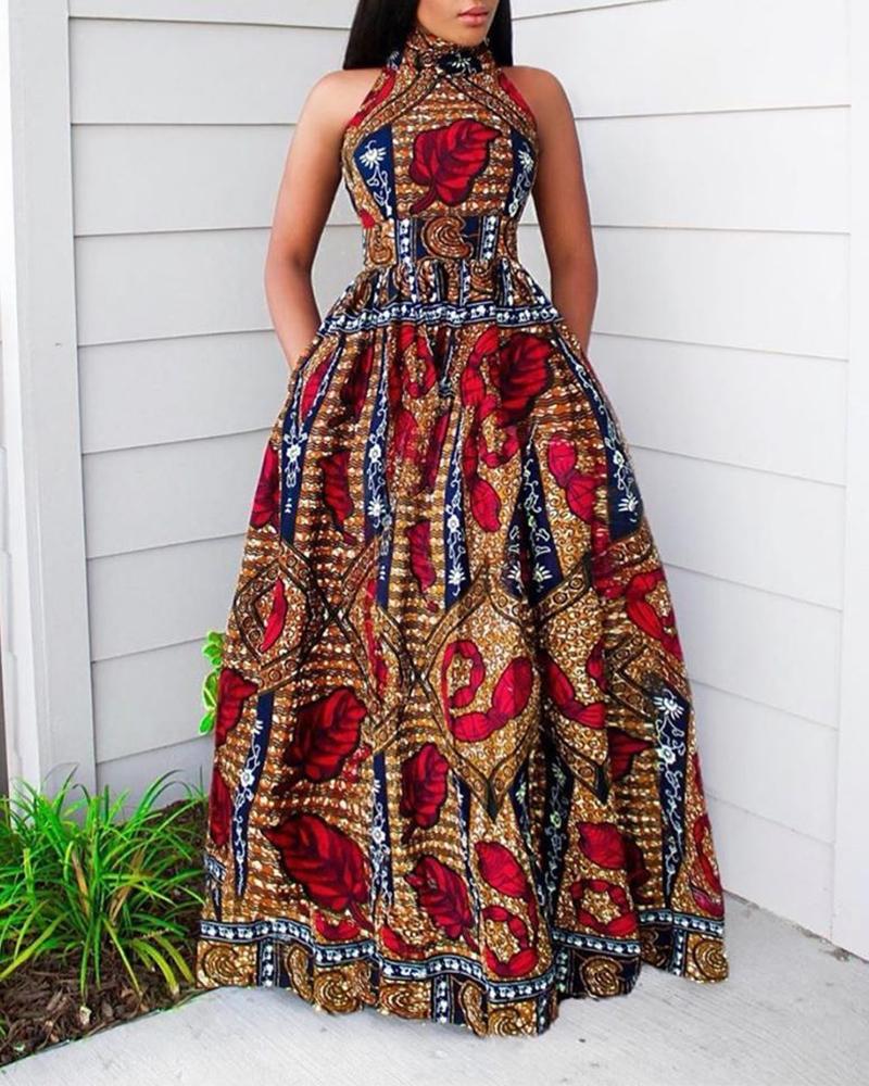 

Printed A-Line Maxi Dress, Multicolor