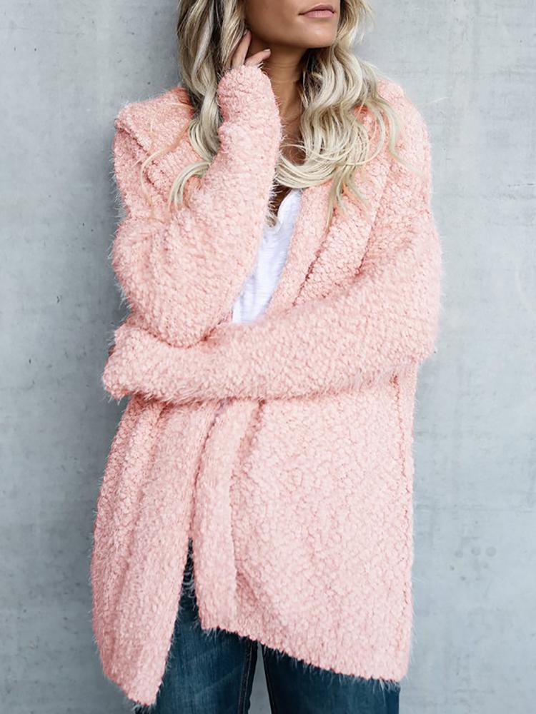 

Stylish Solid Hooded Cardigan - Pink