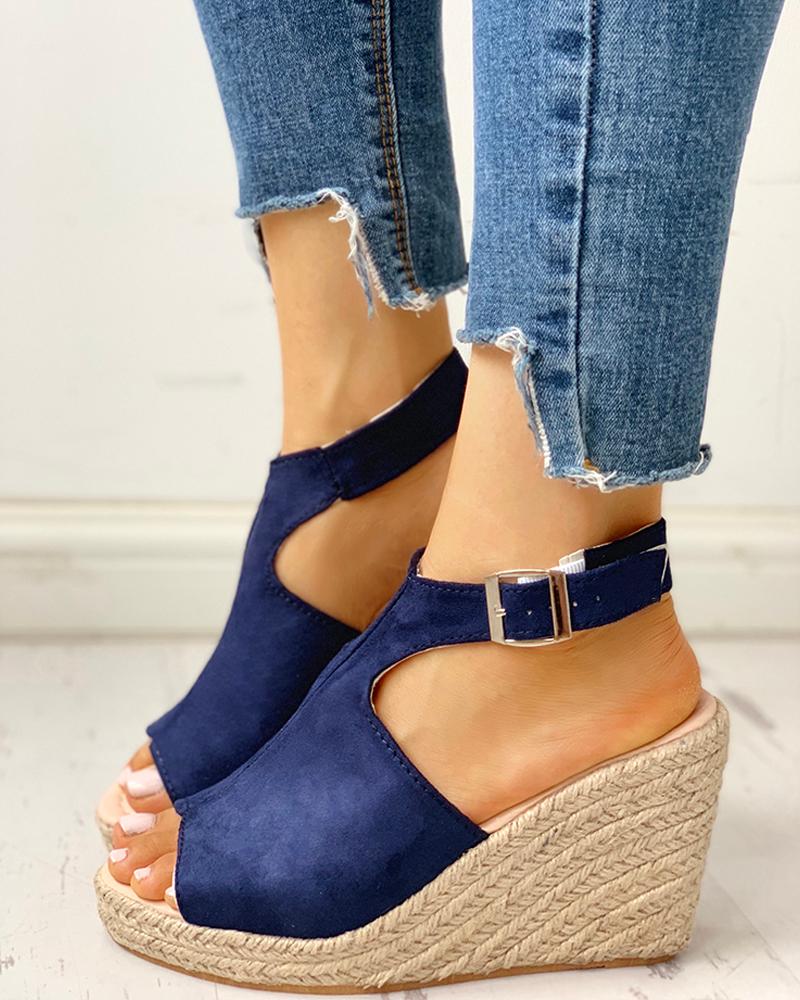 

Peep Toe Slingback Espadrille Wedge Sandals, Dark blue