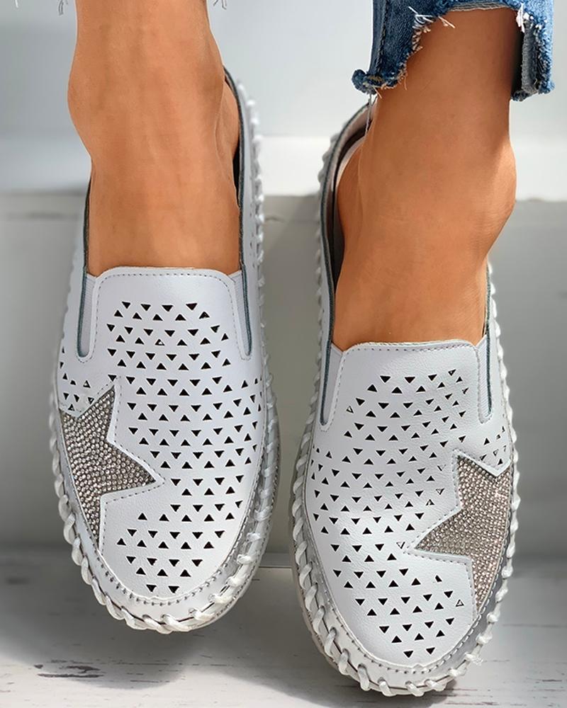 

Star Pattern Hollow Out Muffin Casual Shoes, White