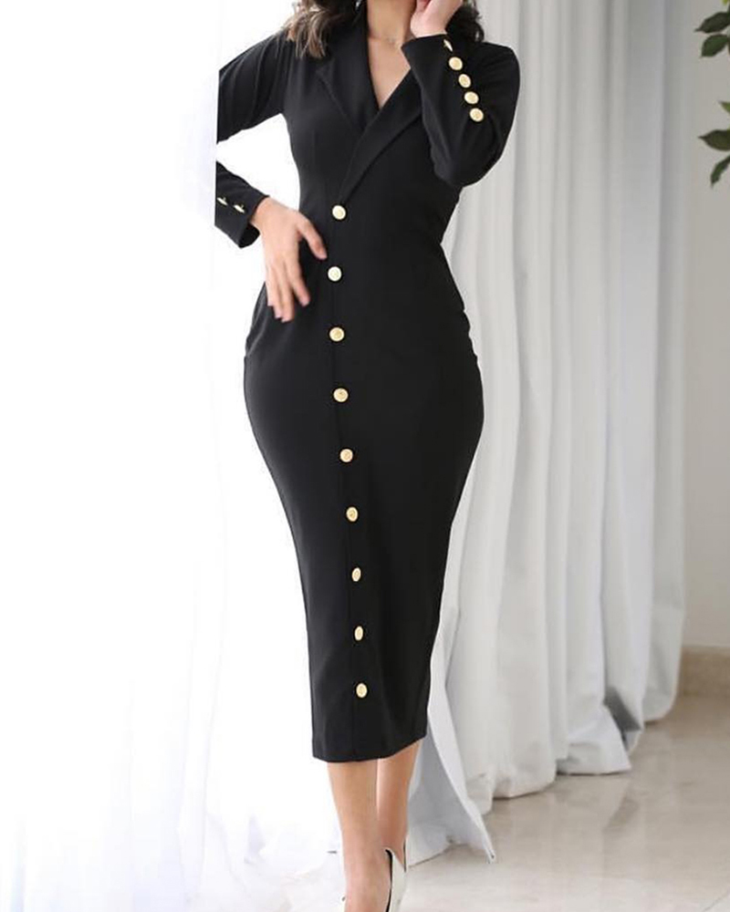 

Long Sleeve Button Detail Blazer Dress, Black
