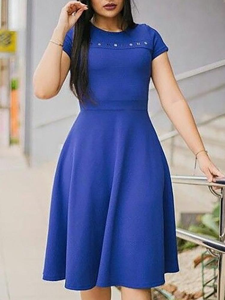 

Solid Round Neck Short Sleeve Casual Dress