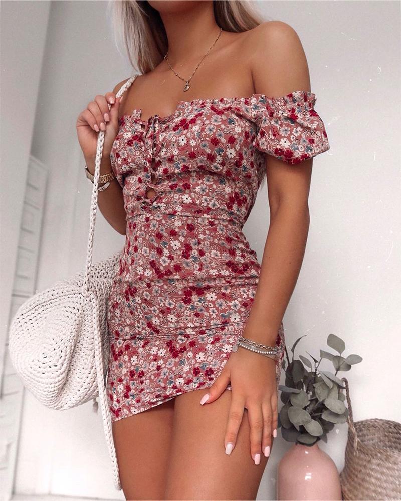

Floral Print Tie Front Mini Dress, Multicolor