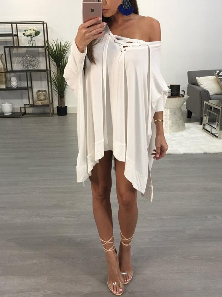 

Stylish Lace-up Pleated Casual Dress