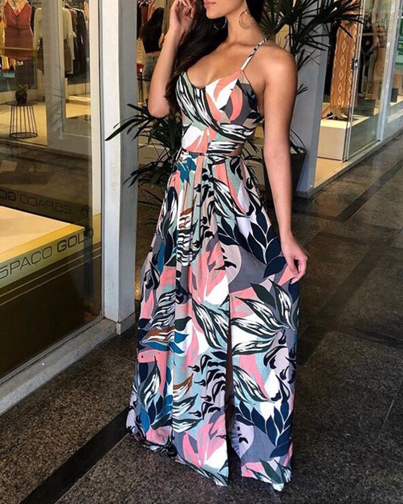 

Summer Print Spaghetti Strap Maxi Dress