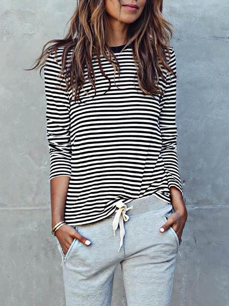 

Striped Long Sleeve Causal Blouse, Black