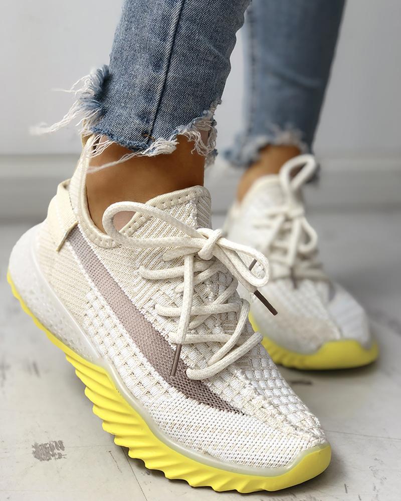 

Net Surface Breathable Lace-Up Yeezy Sneakers, Beige