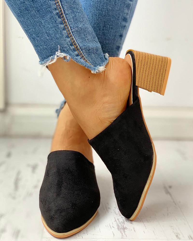 

Pointed Toe Slingback Chunky Heeled Sandals, Black