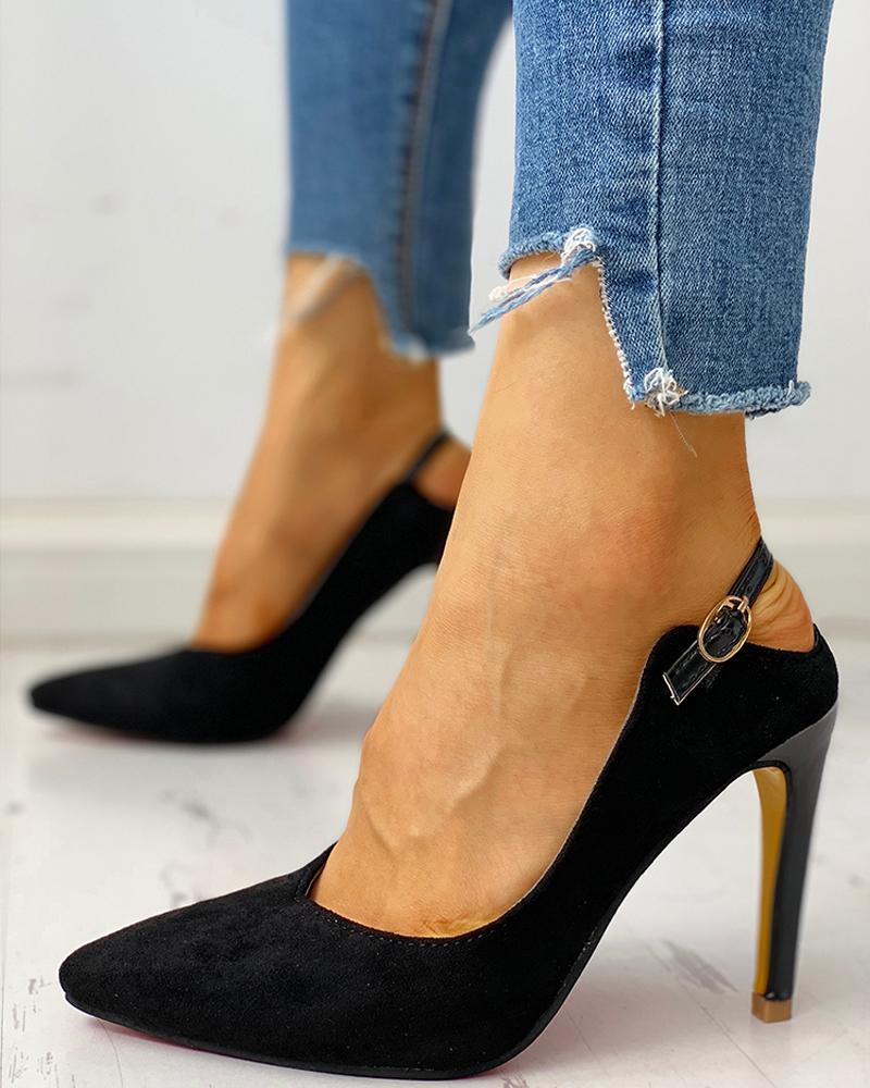 

Suede Pointed Toe Slingback Thin Heels, Black