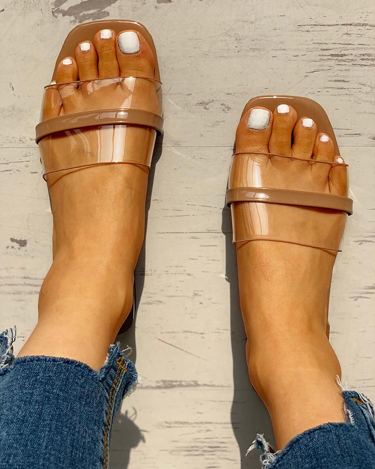 

Transparent Single Strap Open Toe Sandals, Coffee