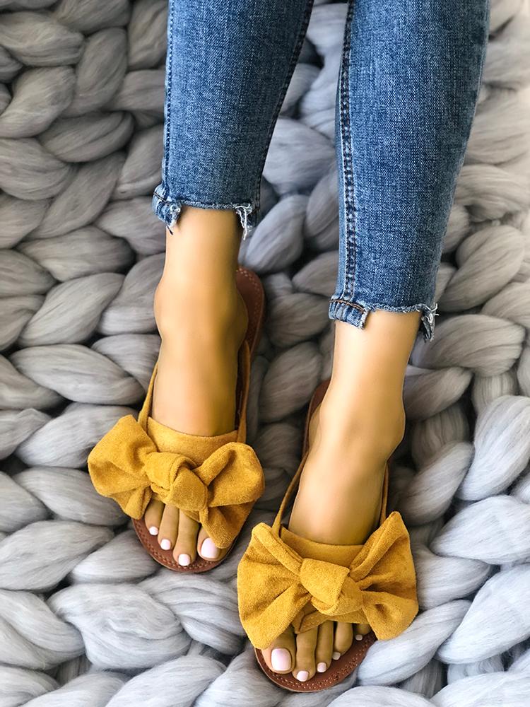 

Casual Bowknot Toe Post Flat Sandals, Yellow
