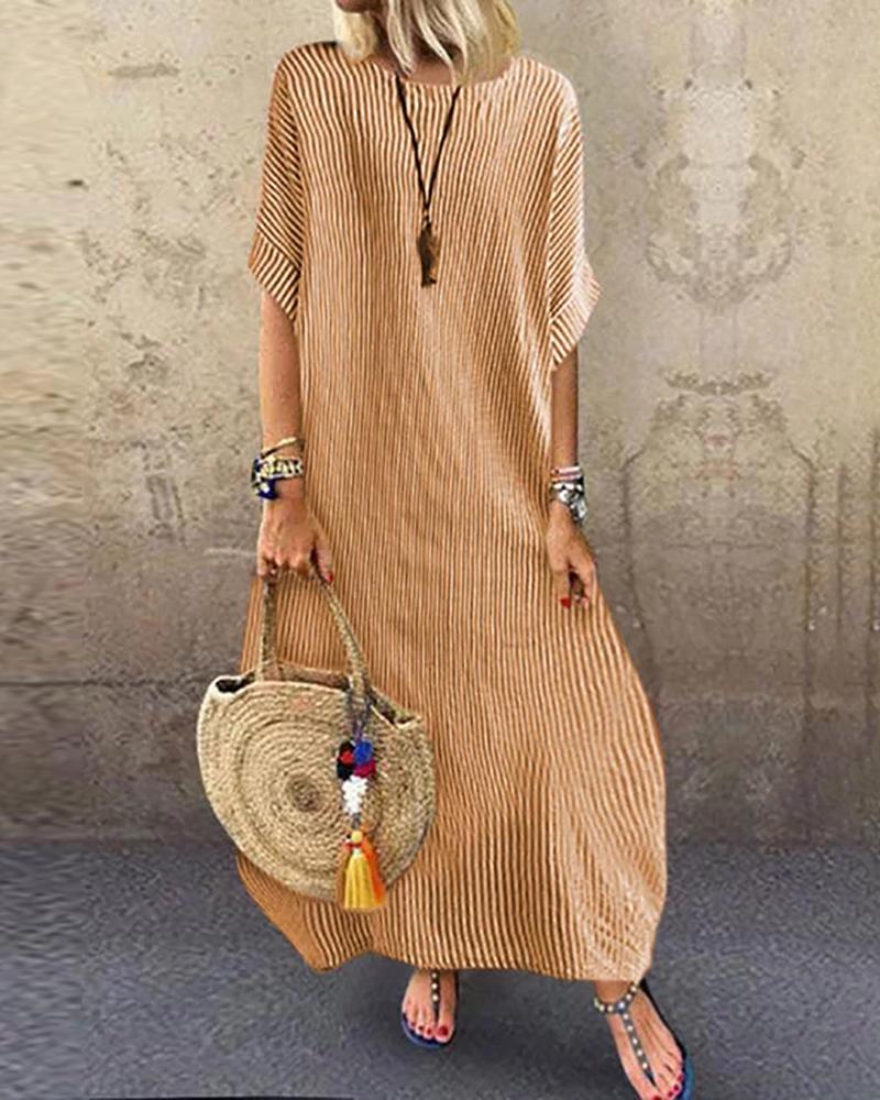 

Striped Half Sleeve Loose Maxi Dress, Yellow
