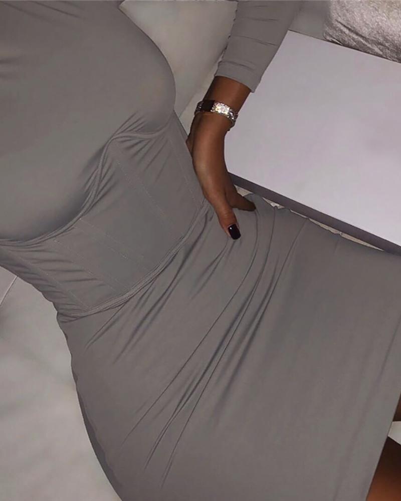 

Solid Tight Waist Bodycon Dress, Gray