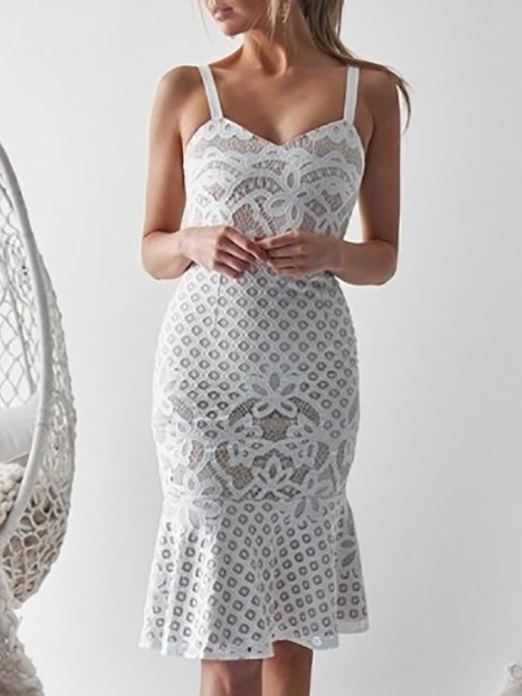 

Crochet Lace Pep Hem Fishtail Dress