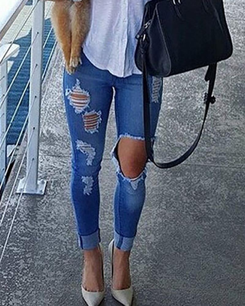 

Ripped Baggy Slim Jeans, Blue