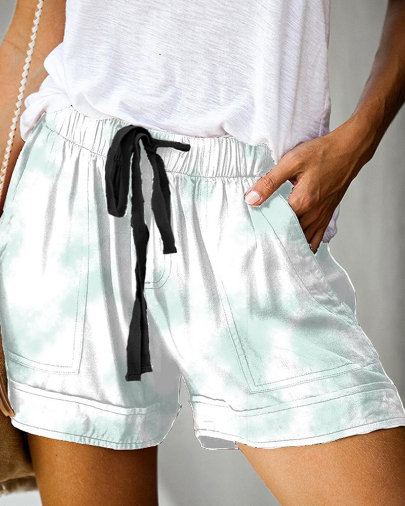 

Tie Dye Print Drawstring Casual Shorts, Green