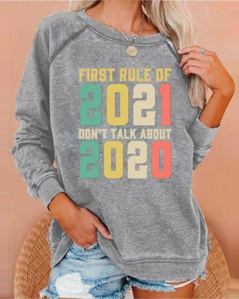 

Letter Print Long Sleeve Sweatshirt, Gray