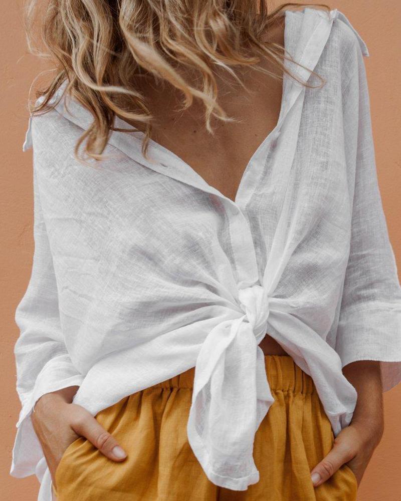 

Long Sleeve Button-Up Shirt, White