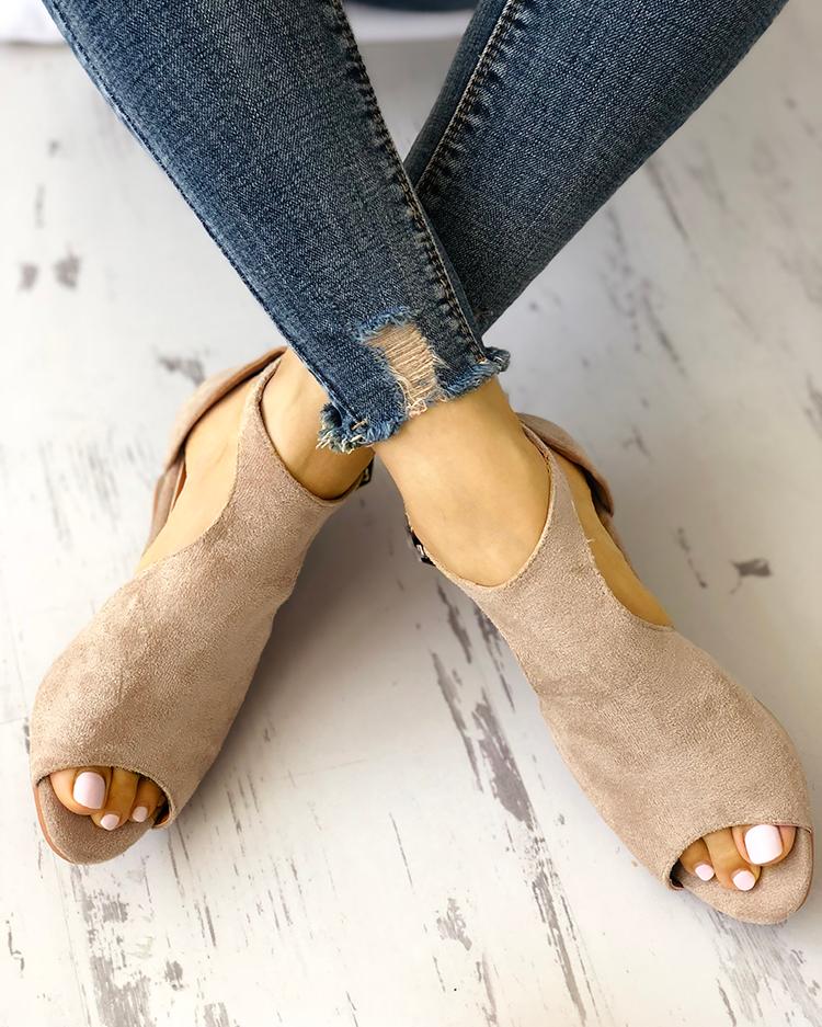 

Solid Peep Toe Buckled Wedge Heeled Sandals, Beige