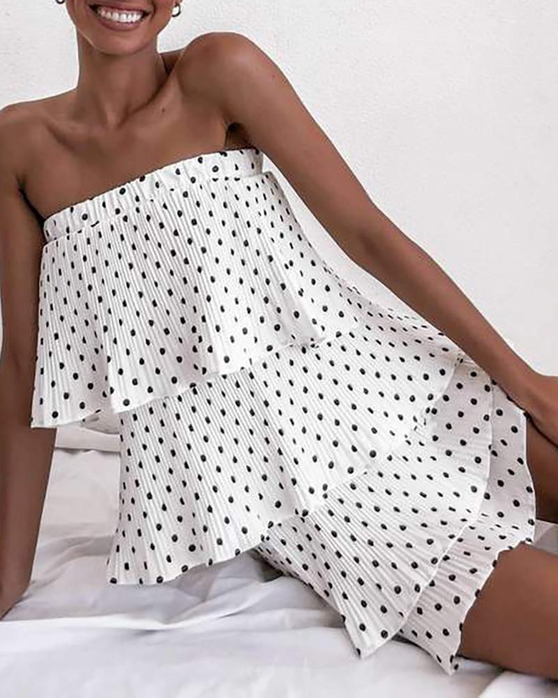 

Multi-way Polkadot Print Bandeau Layered Dress, White