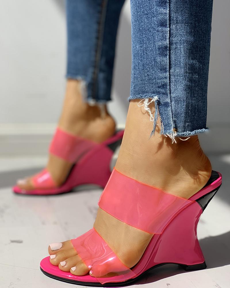 

Transparent Open Toe Wedge Sandals, Hot pink