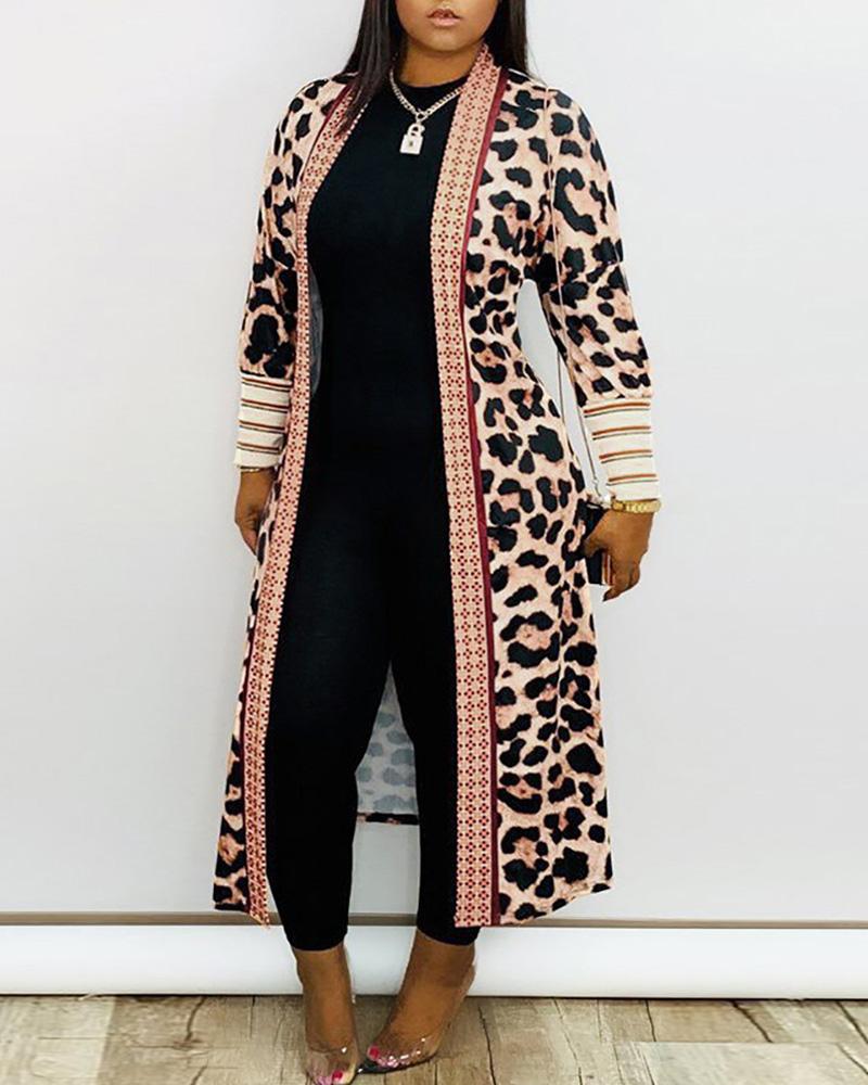 

Geo Print Long Sleeve Casual Coat, Leopard