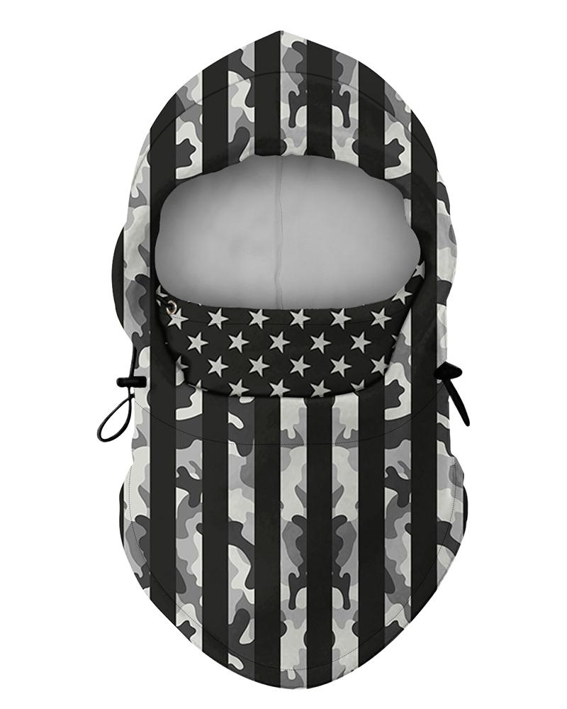 

Flag Print Polar Fleece Hood Adjustable Face Bandana, Black