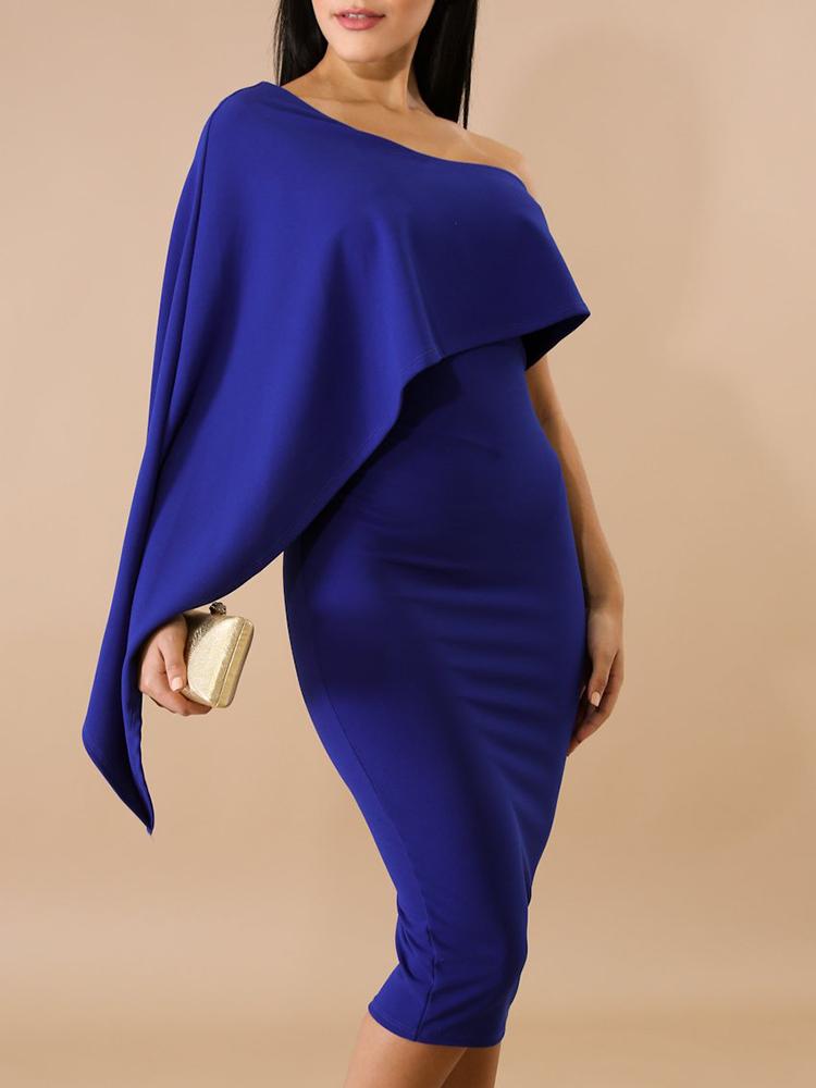 

One Shoulder Ruffles Design Bodycon Dress, Blue
