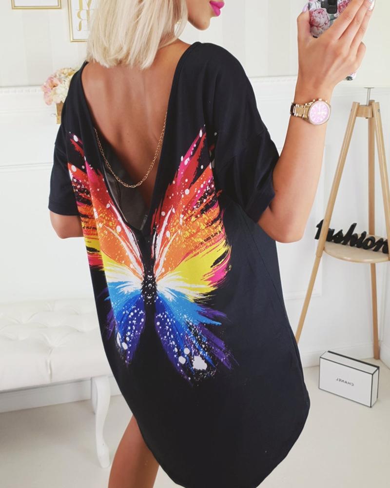 

Colorful Print Cutout Back Casual Blouse