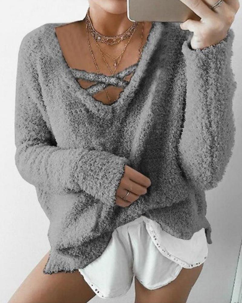 

Solid Color Loose Knitting Sweater, Gray