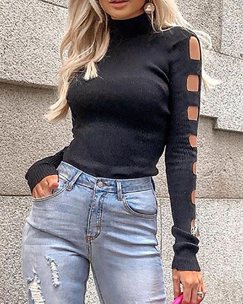 

Ribbed Cut Out High Neck Sweater, Black