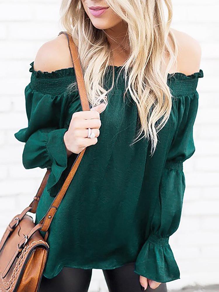 

Solid Shirring Off Shoulder Casual Blouse