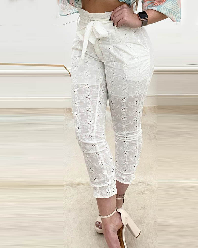 

High Waist Hollow Out Pocket Design Pants, White