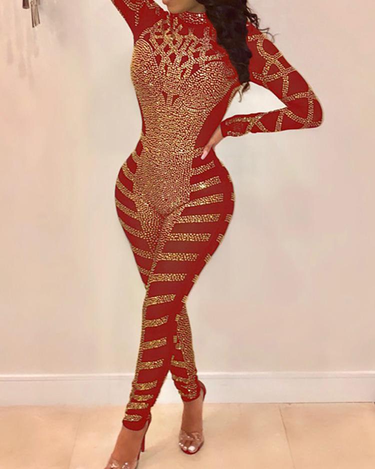 

Hot Drilling See Through Mesh Jumpsuit, Red